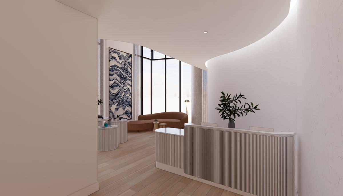 Sojourn Spa reception area rendering